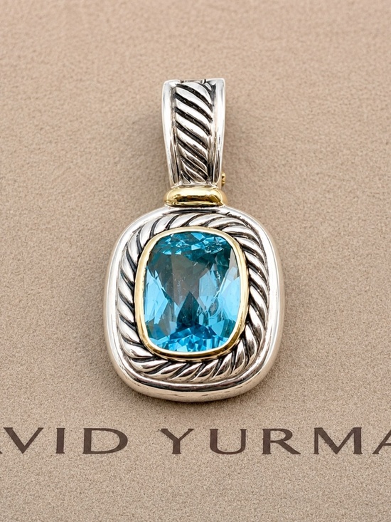 David Yurman Jewelry - David Yurman Large  Albion Blue Topaz Enhancer 14K Gold Sterling Silver